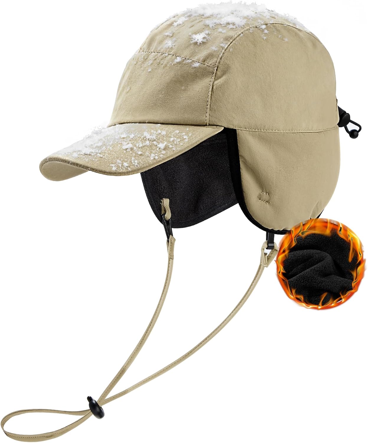 “Zando Men’s Waterproof Fleece Baseball Cap with Ear Flaps – Warm Winter Hunting Hat”