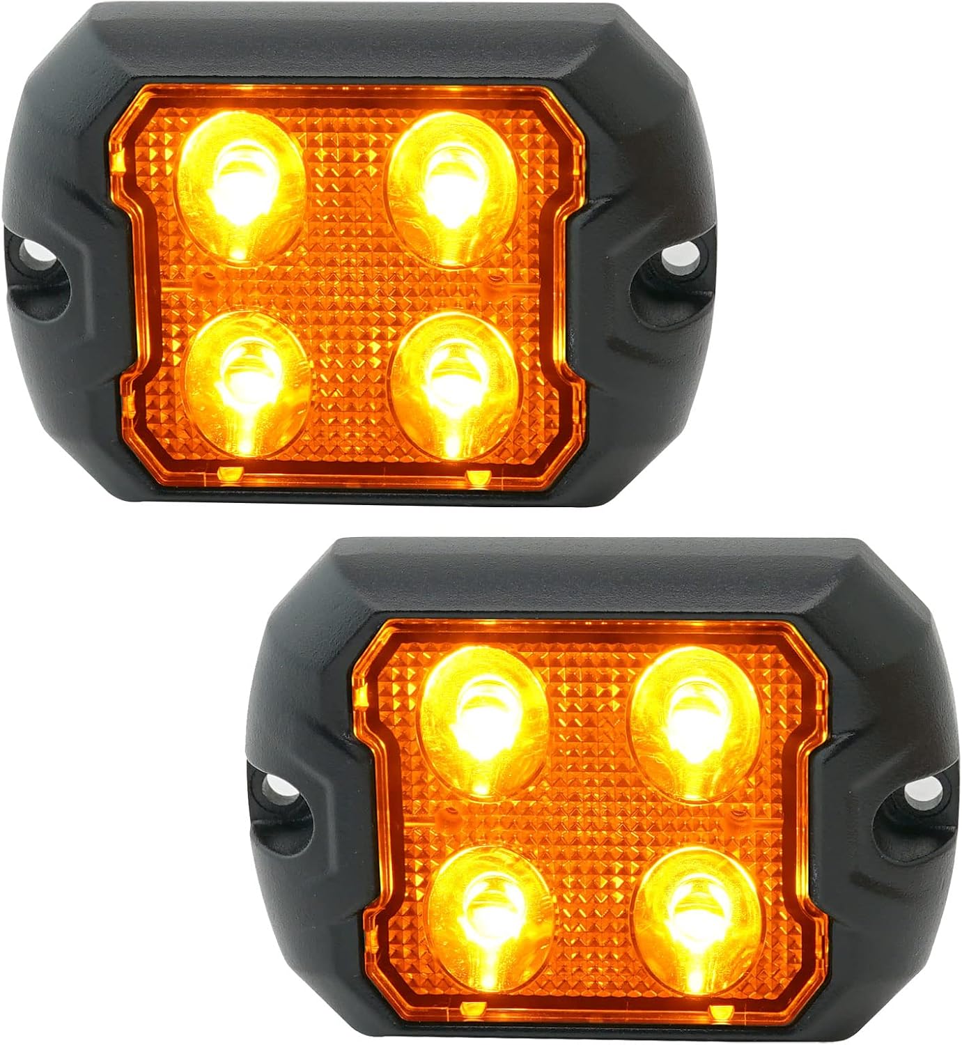 LED Strobe Light Amber Emergency Kit Grille Quad Sync Flashing Surface Mount Hazard Warning Caution Light for Vehicles Off Road SUV Trucks Trailer Boat