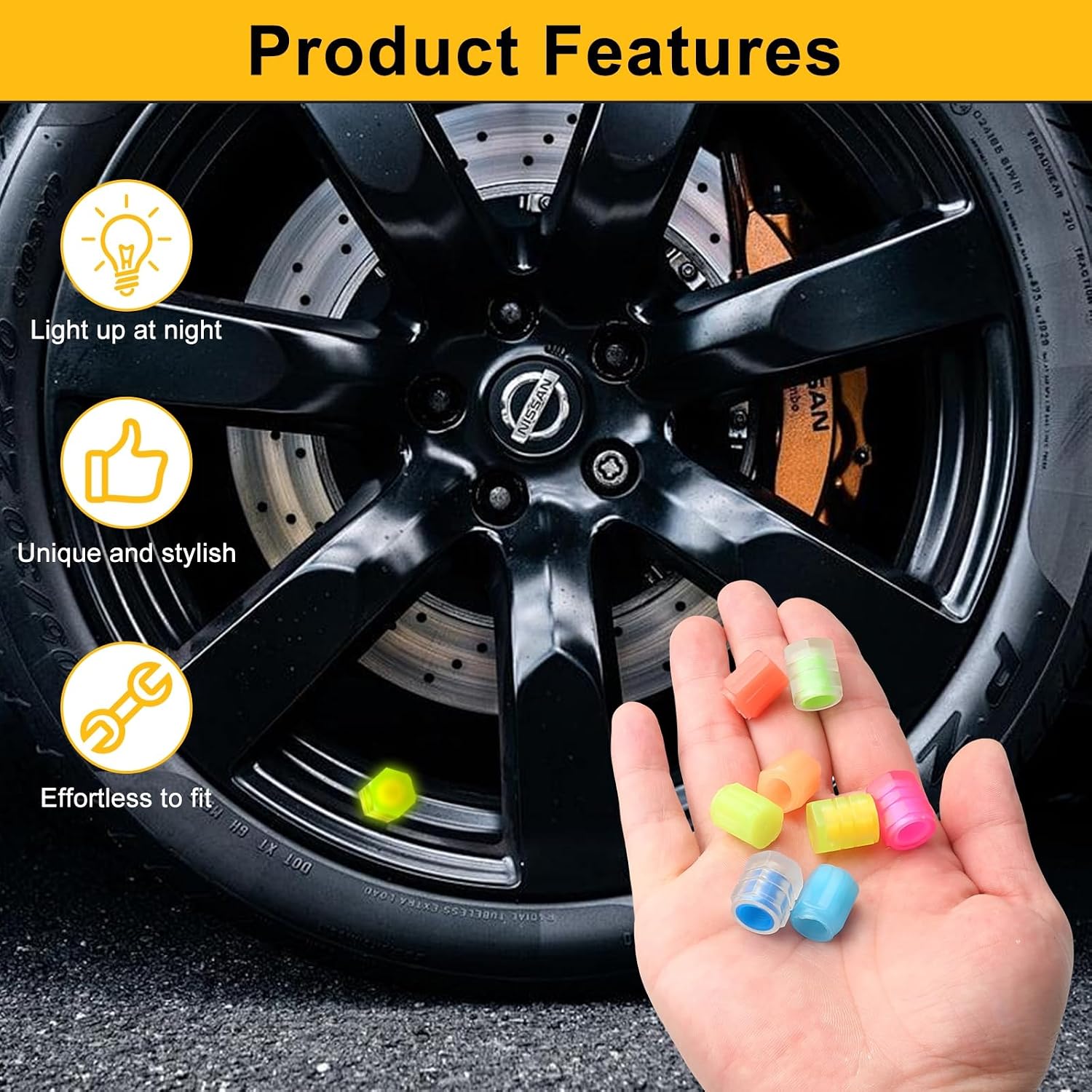 44PCS Glow in the Dark Tire Valve Caps, Universal Fluorescent Tire Valve Caps, Luminous Glow in the Dark Valve Stem Caps for Cars, Bikes, Motorcycles image 4