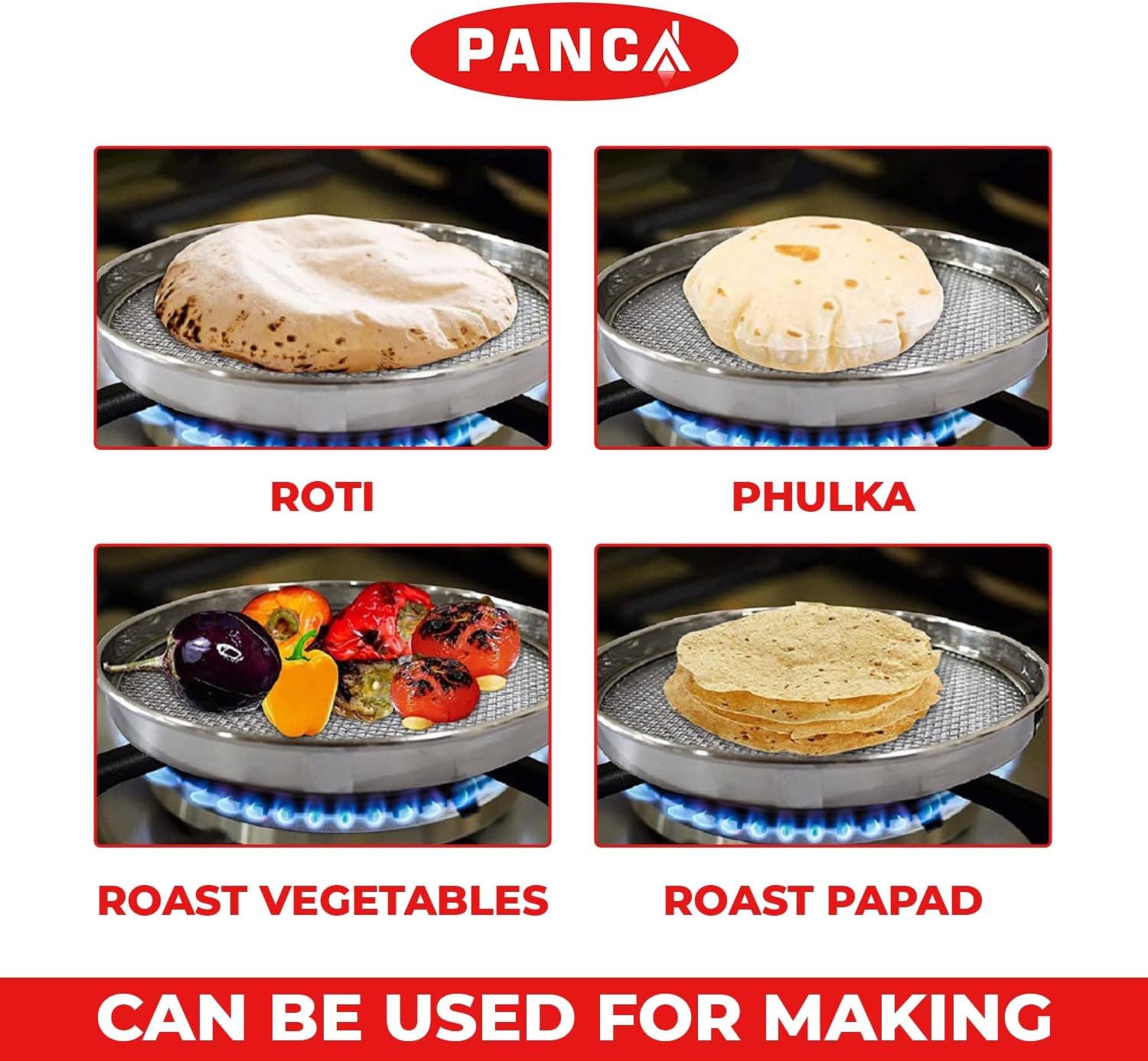 Papad Jali, Paneer Grill, Roti Maker, Barbeque Jali Roaster Chapati Toast Grill Wooden Handle Vegetable tandoor net, Baigan Bharta (Square)