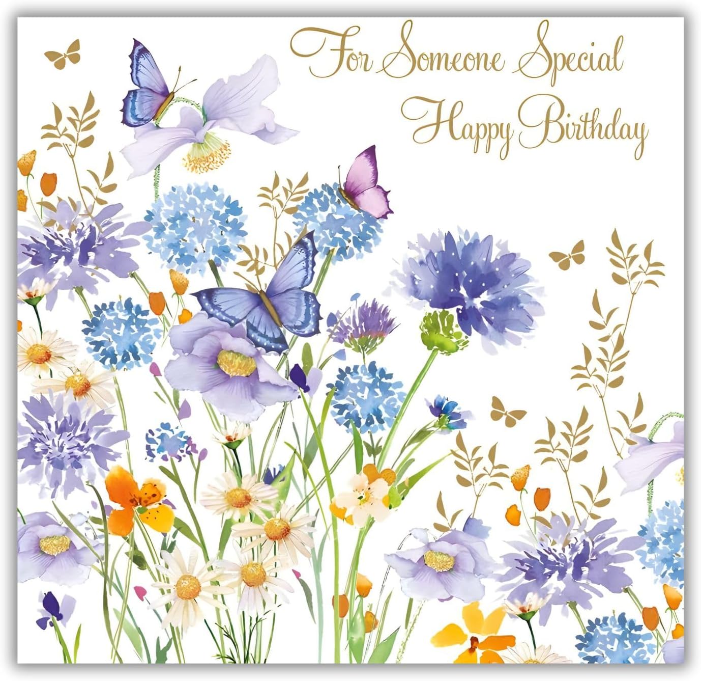 Nigel Quiney Female 'Happy Birthday' Card - 'For Someone Special' - Pretty Design with Blue Allium and Butterflies - the Pizazz Range