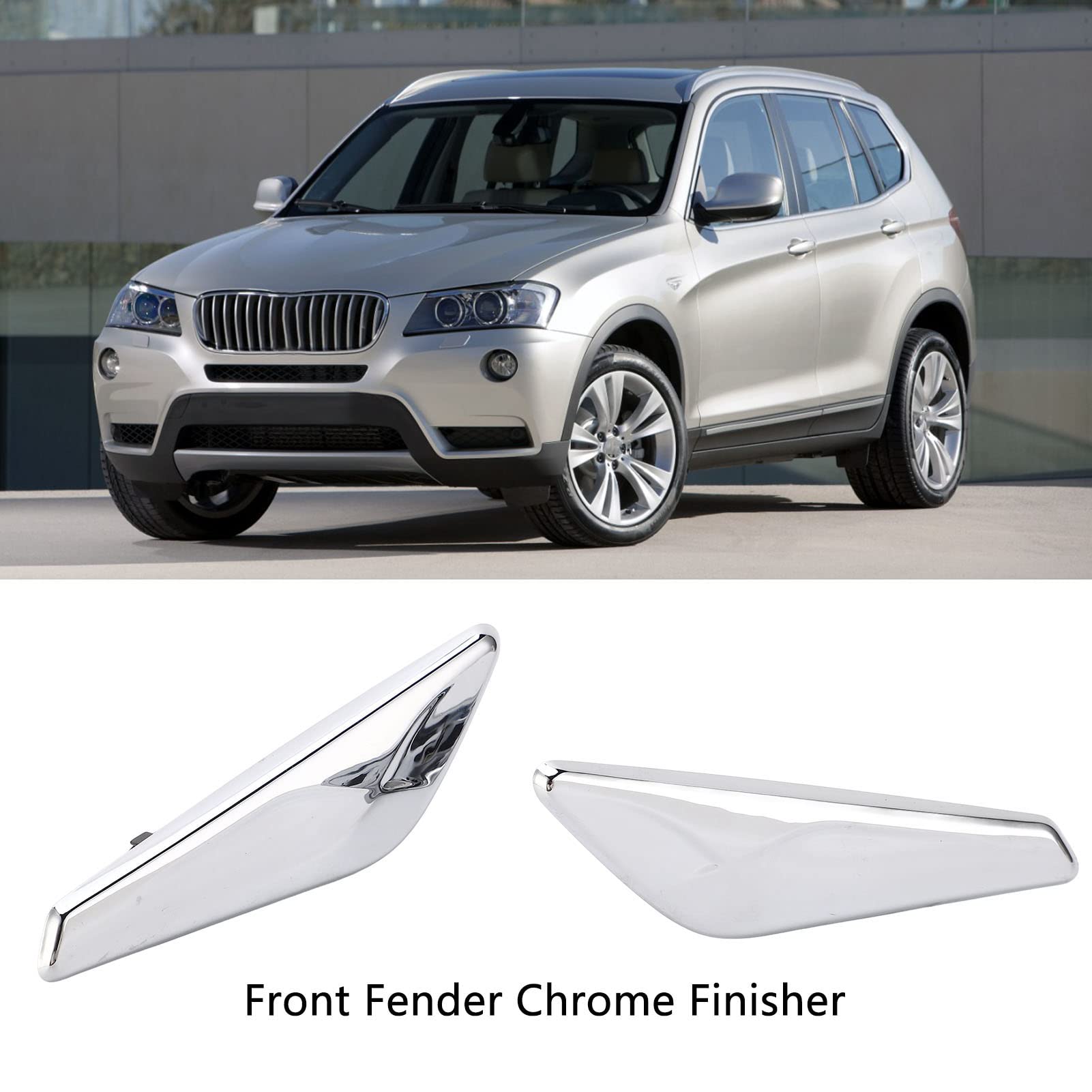 KIMISS Side Chrome Trim Finisher Marker, 2PCS Front Chrome Finisher 51117338569 Remplacement pour X3 X4 F25 F26 2013‑2017