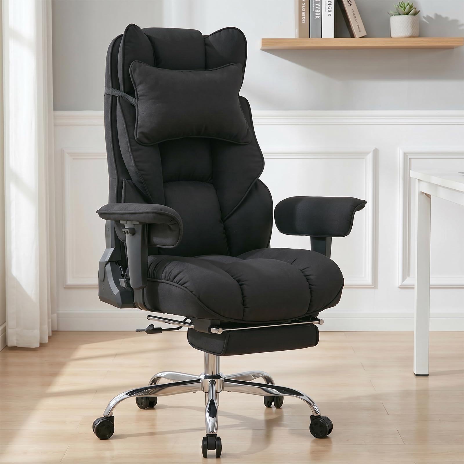 Photo 1 of mokodo Big and Tall Office Chair 400lbs, Breathable Fabric Executive Desk Chair with Pocket Spring Cushion, 155° Reclining Computer Chair with Integrated Headrest & Lumbar Pillow (Black)