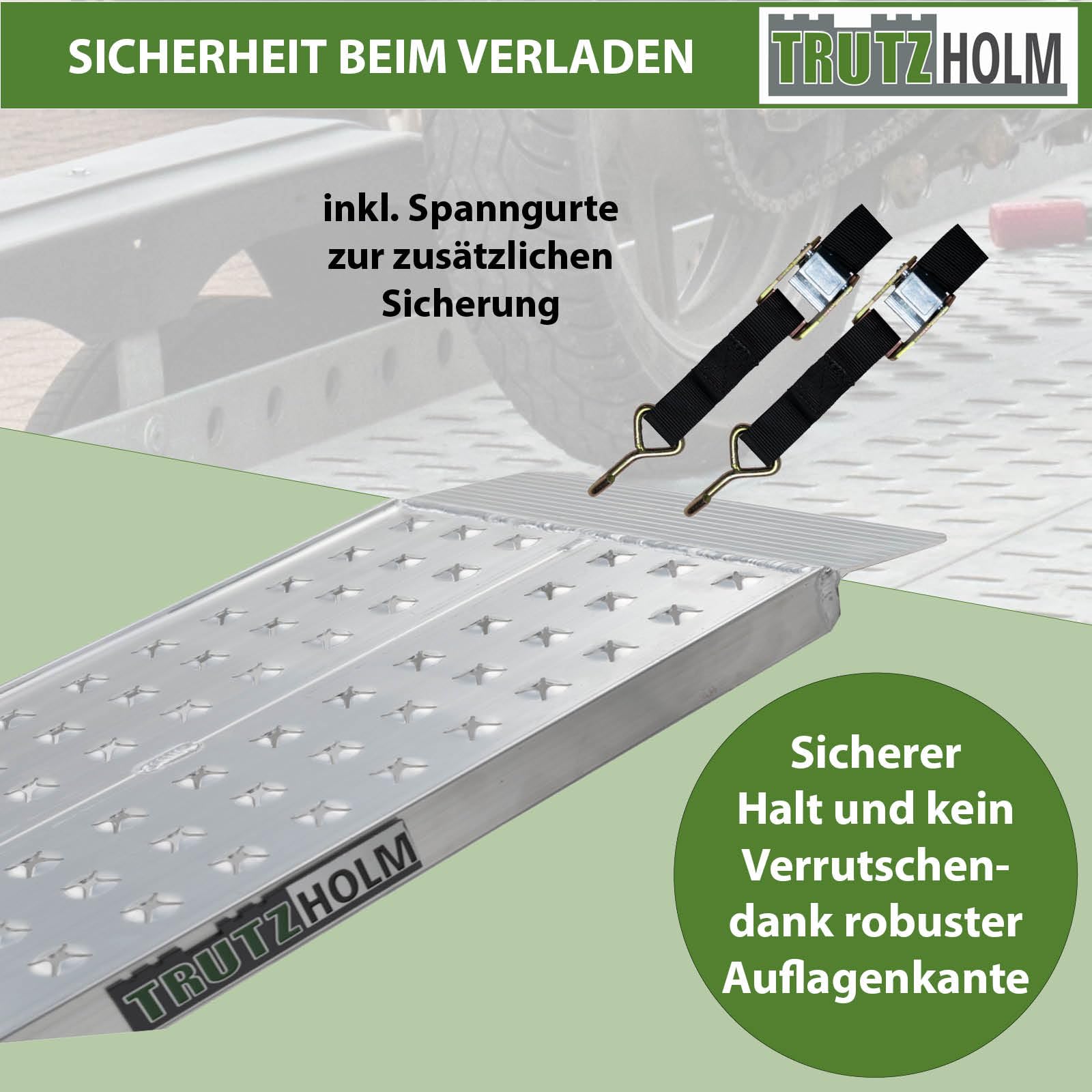 TRUTZHOLM 2 x Auffahrrampen 200 x 28 cm 540 kg als Paar 270 kg Stück Alu gelocht starr grau Verladerampen Motorradrampen