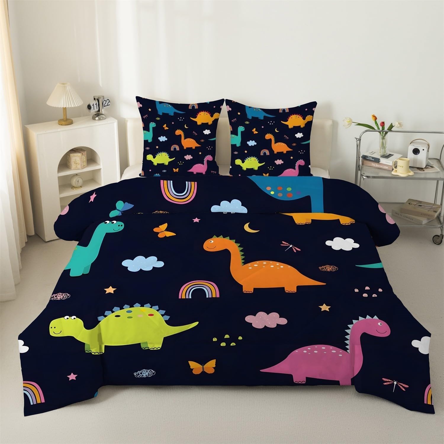 Genérico Edredon Cama 180 Dinosaurios Edredón Nordico Adulto sin Funda Reversible Estilo Caricatura Estampado Suave Ligero Transpirable Duvet 240x260 cm Incluye 2 Fundas de Almohada 50x75 cm YUe84