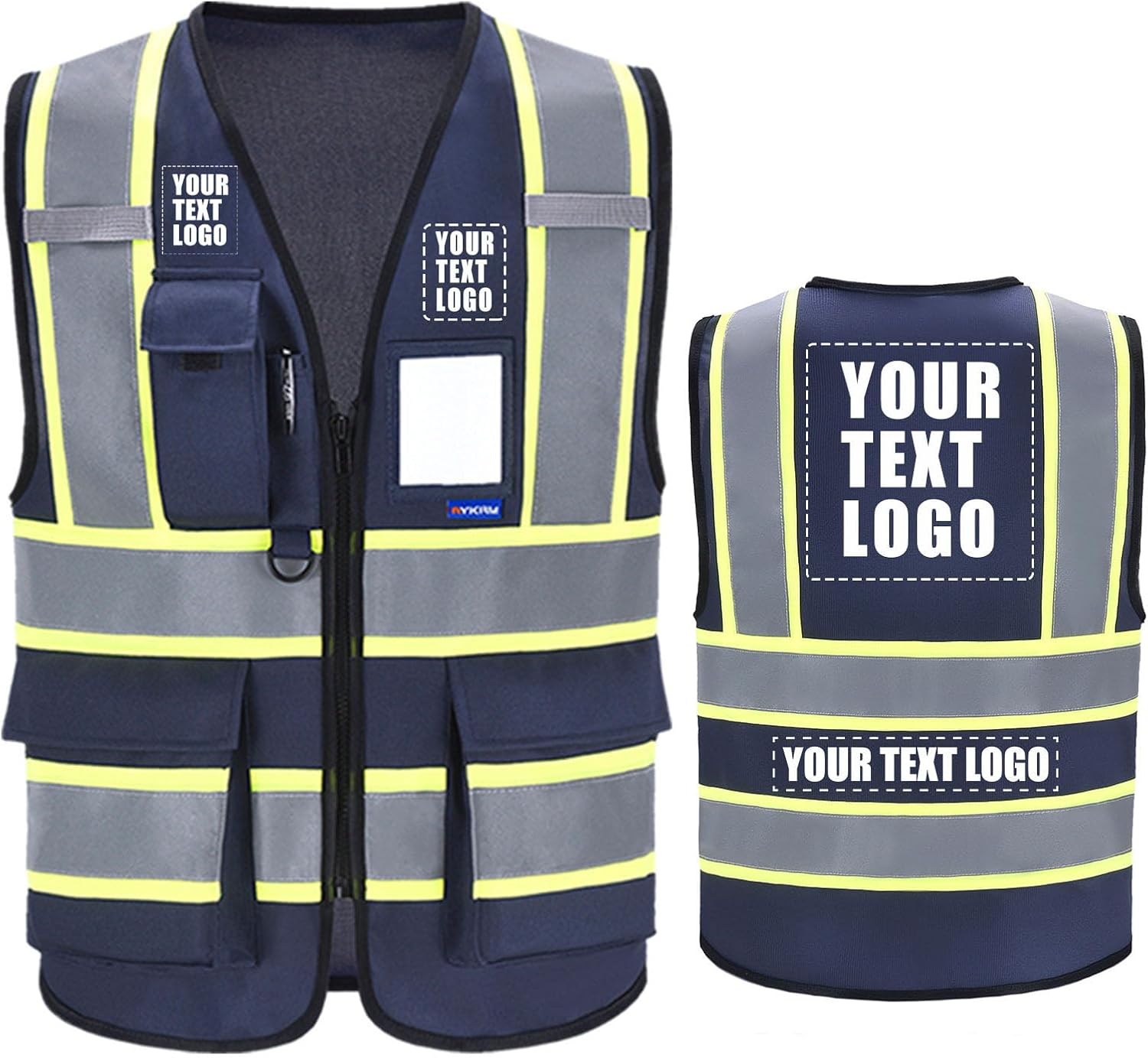 AYKRM Custom Logo Personalised Printed High Visibility Reflective 2 two tone work construction Safety Vest