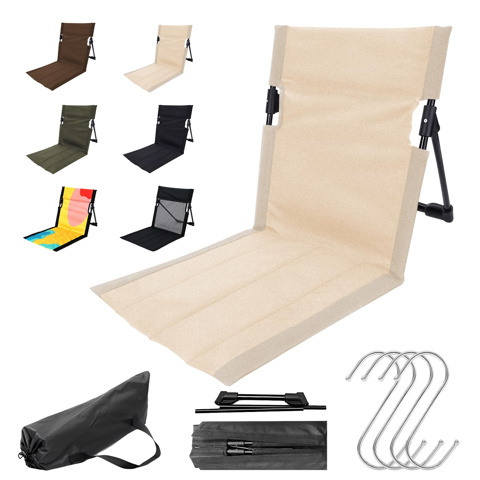 Gonggi Folding Beach Chair, Beach Chairs Low Folding Lightweight, Floor Chair with Back Support for Fishing Barbecues Hiking Traveling Outdoors Activities Camping Chaired (Off White)