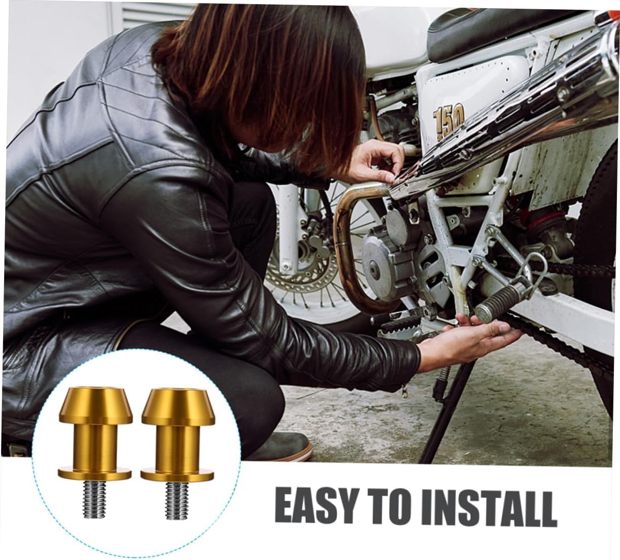 GALPADA 4pcs Gold 8mm Motorcycle Swingarm Bobbins Cnc Swing Arm Spool Stand Screws Universal Motorbike Swingarm Sliders Replacement Parts for Racing and Maintenance