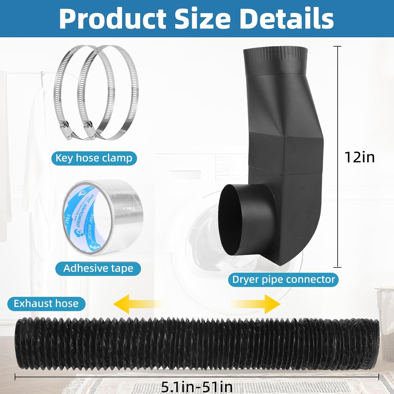 Stainless Steel Periscope Dryer Vent, 90° Elbow Kit, 4-Inch Telescoping Duct for Tight Spaces