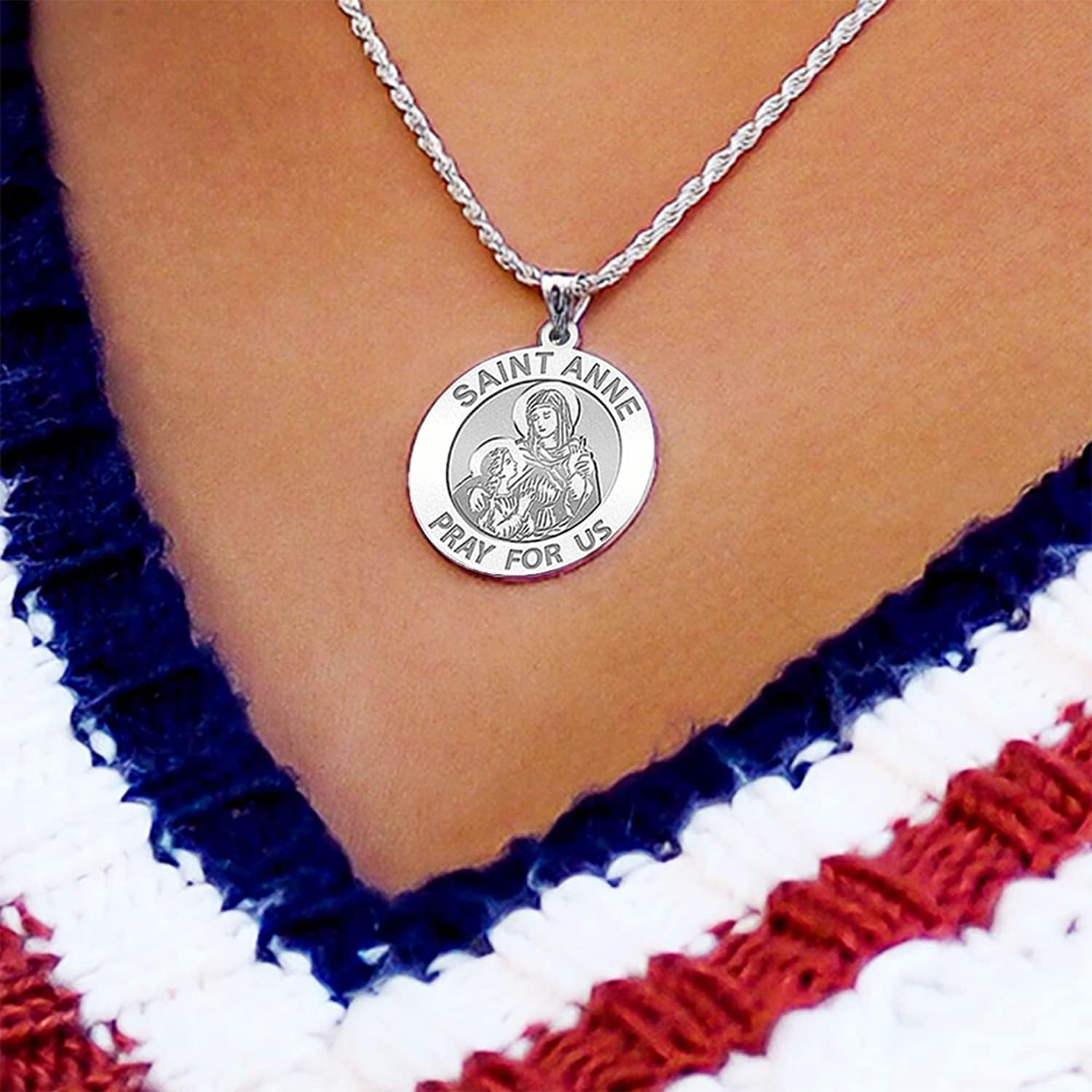 PicturesOnGold.com Saint Anne Religious Medal - 3/4 Inch Size of a Nickel - Sterling Silver - Image 3
