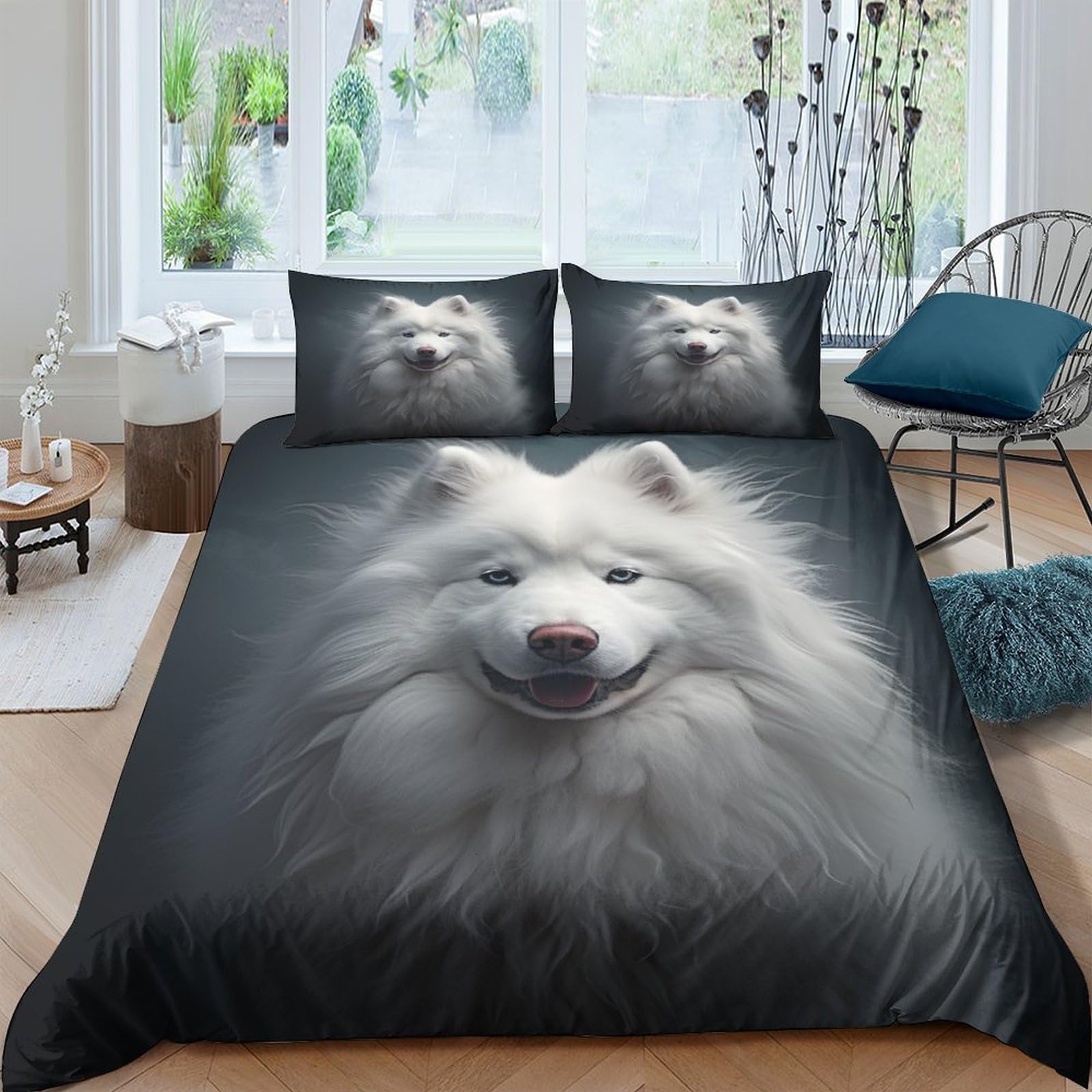 Housse de couette Samoyed 220x240 pour une chambre parentale cocooning