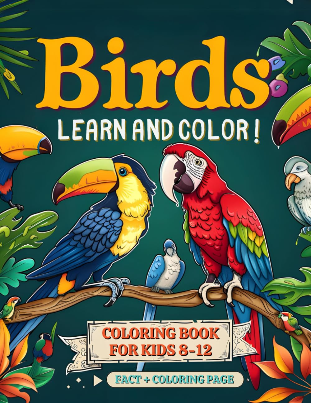 Birds Coloring Book for Kids 8-12 years : Learn Amazing fact and color 40 unique birds like Scarlet Macaw ,Hummingbird ,Bald Eagle ,Peacock,Ostrich,Toucan