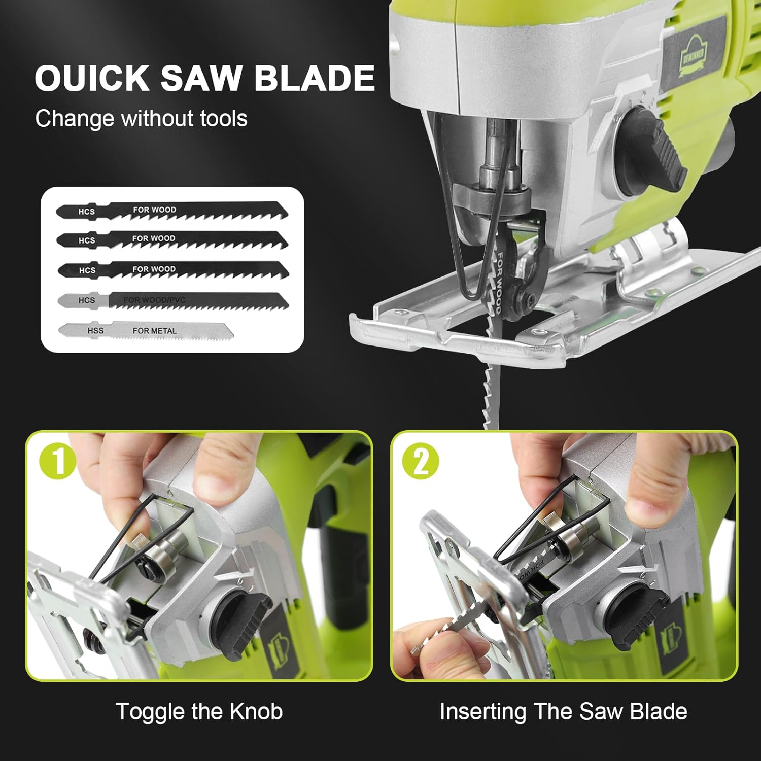 DEWINNER jigsaw orbital action settings for different materials