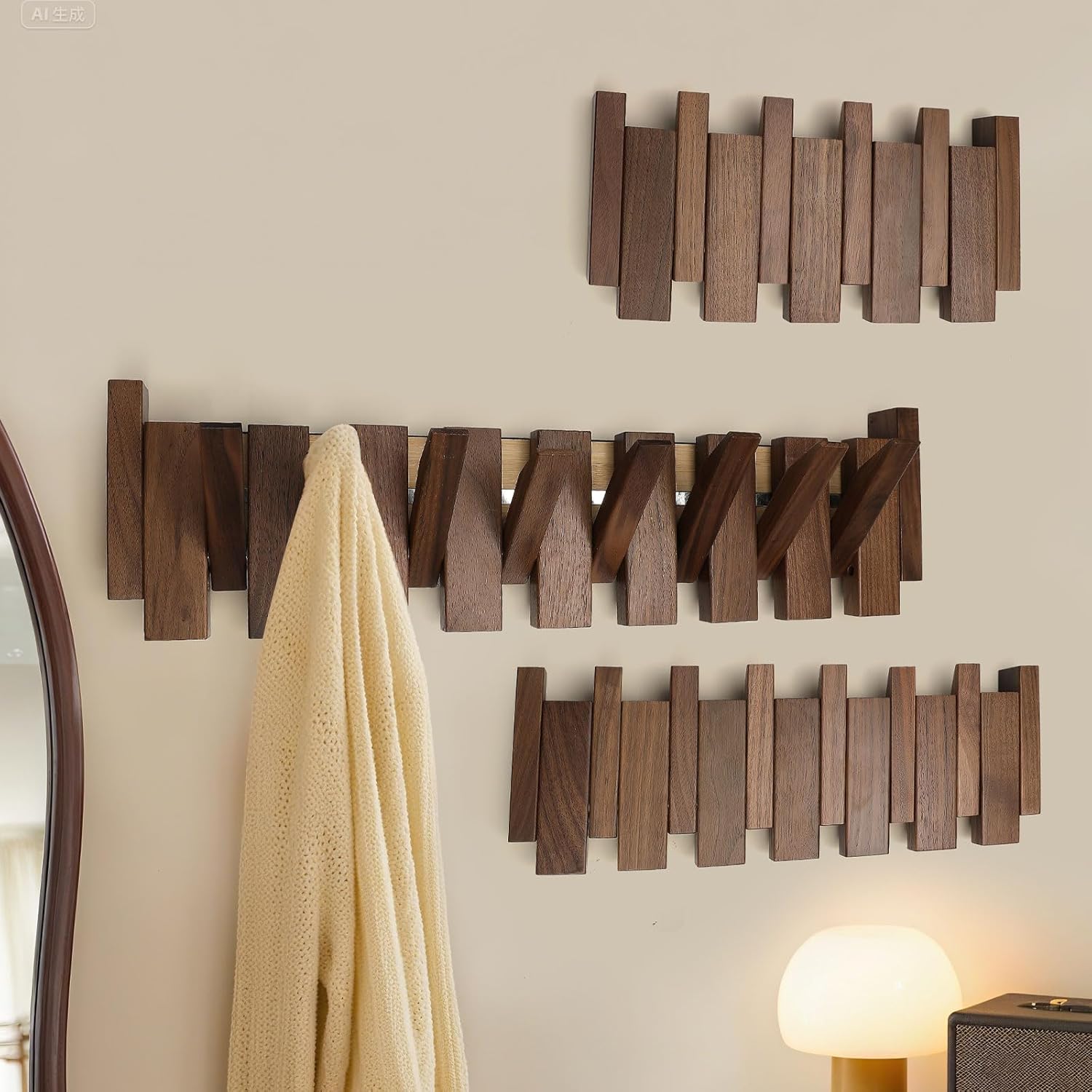 Wooden Coat Rack Hanger Wall Mount with 10 Hooks Wall Mounted Coat Rack Coat Rack Wall Mount Made of Walnut Wood