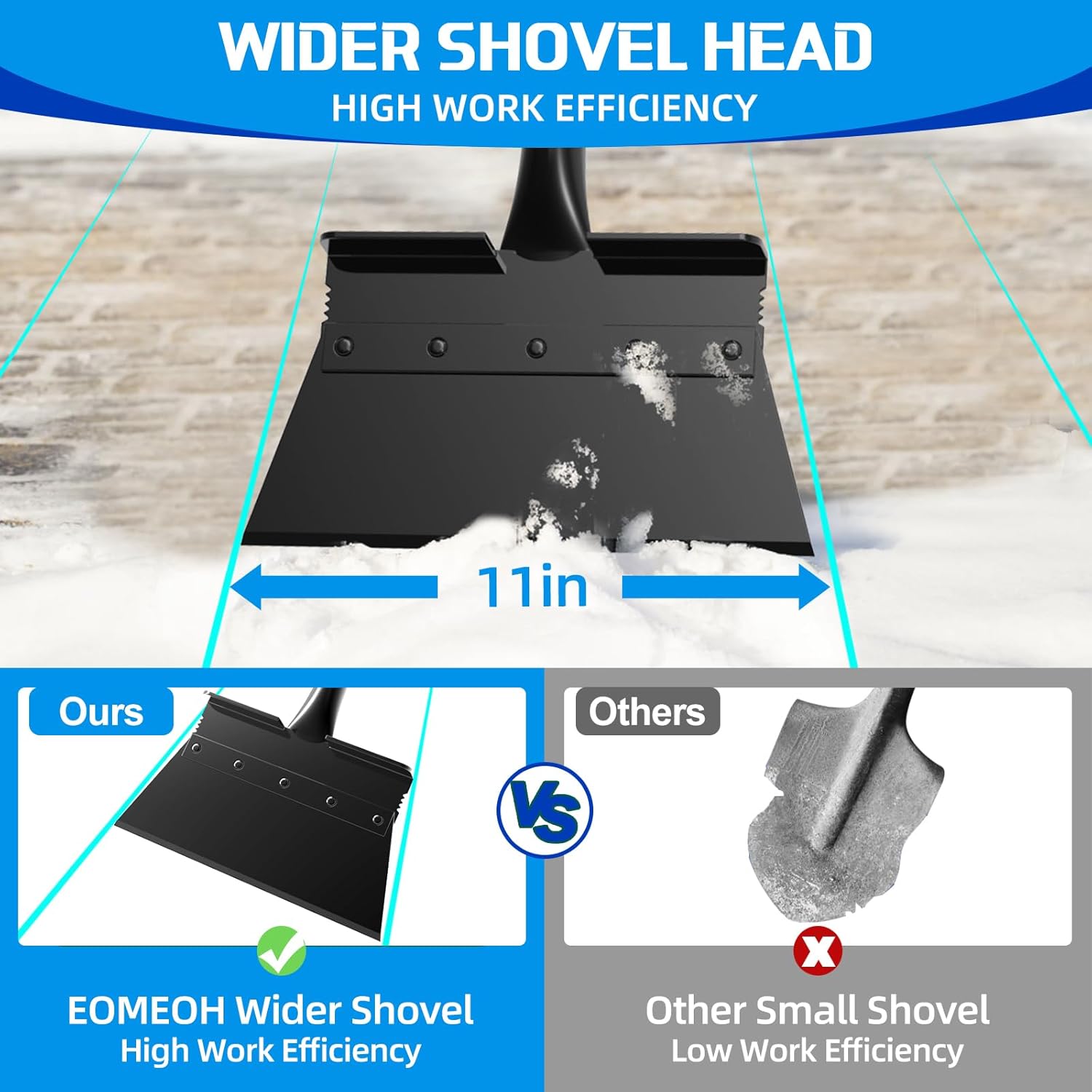 Snow Shovel, EOMEOH Ice Scraper Heavy Duty, 11"Wider Garden Flat Floor Scraper with 53" Long Adjustable Handle, Multifunctional Gardening Spade Shovel, Cleaning Scraper for Driveway, Weed, Lawn Edging