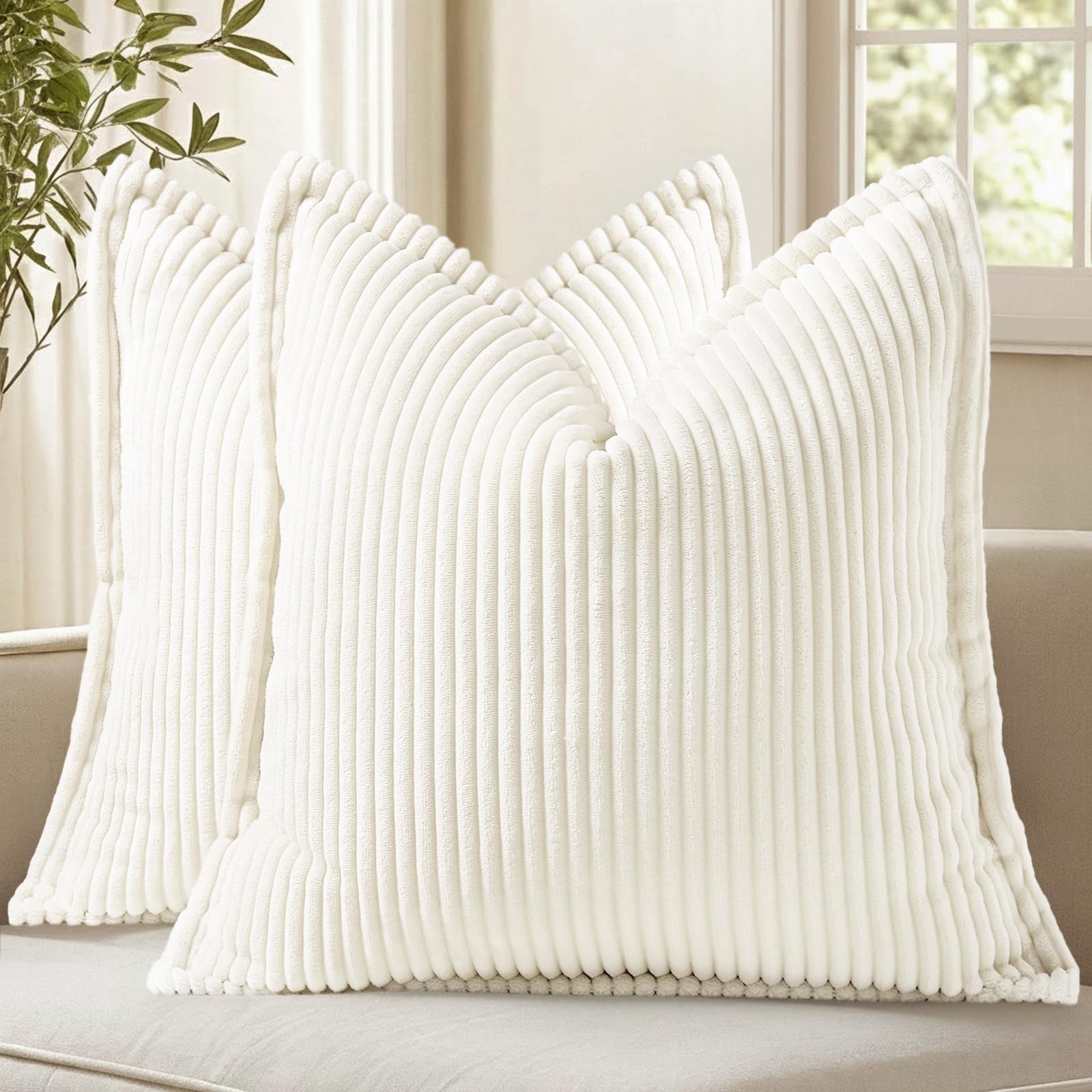 decorUhome Fall Corduroy Pure White Throw Pillow Covers 20x20 Set of 2