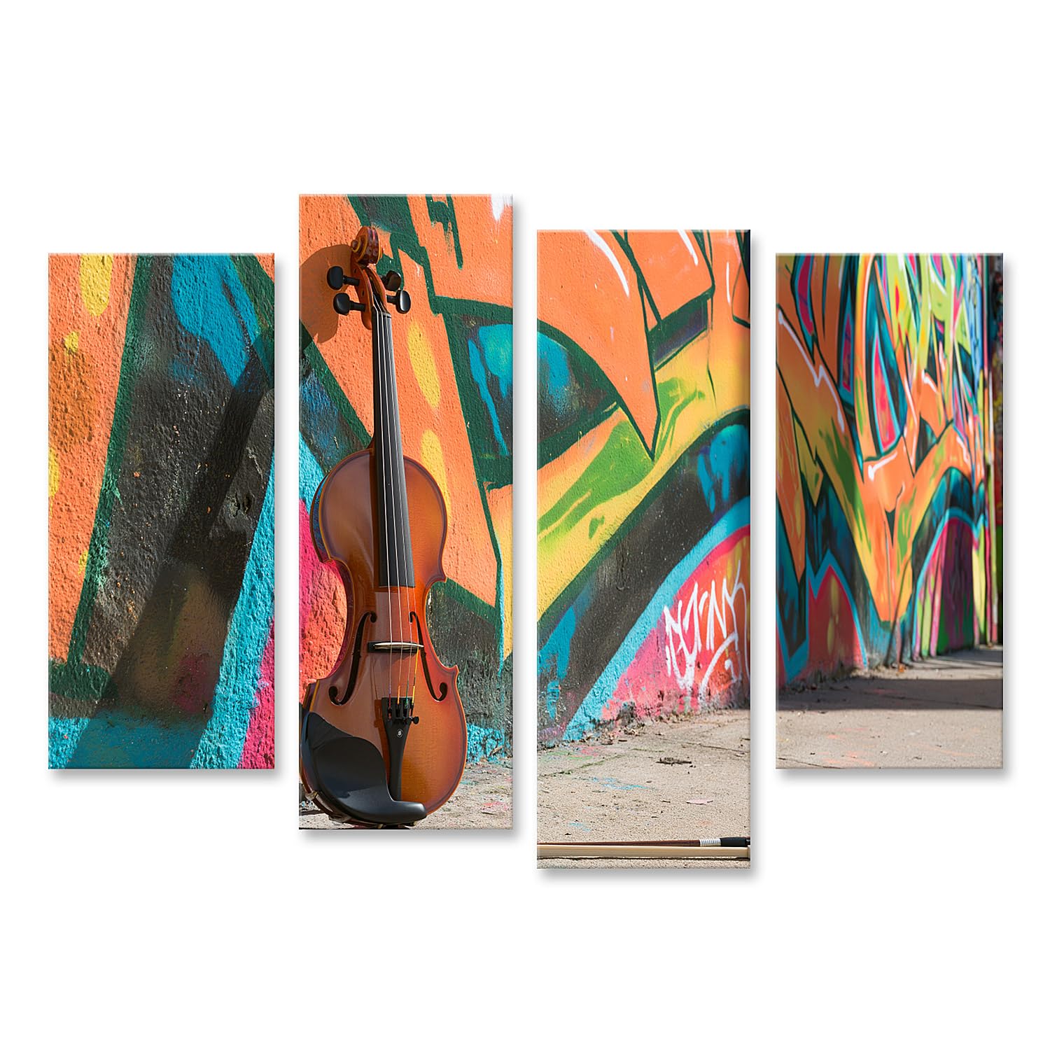 islandburner Quadro su tela con violino elettrico e graffiti, decorazione da parete per soggiorno per gli amanti della musica, 4 pezzi