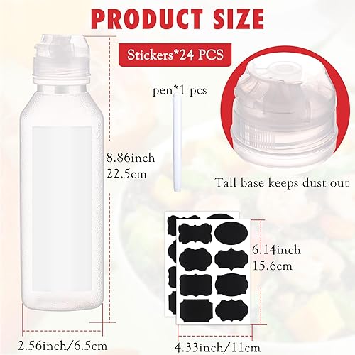Miniatura 2 de Suclain 24 botellas exprimibles para condimentos, 24 etiquetas de tiza y 1 bolígrafo, botellas de salsa recargables para condimentos, aceites, miel,
