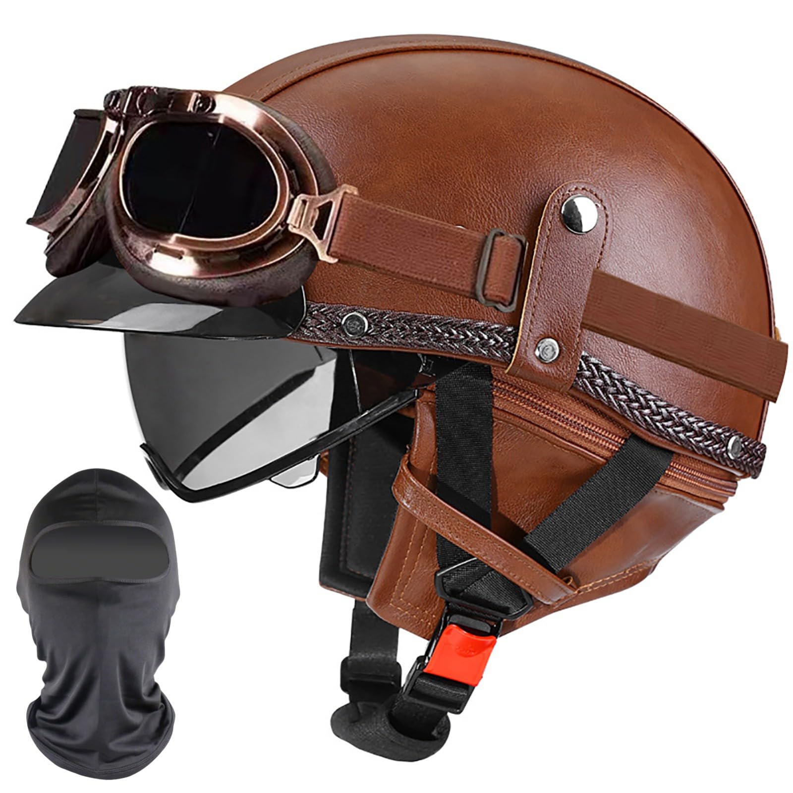 XYYYM Vintage Open Face Helmet Motorcycle Half Helmets, Motorbike Bike Cruiser Moped Scooter Jet Helmet, ECE Approved 57-64cm