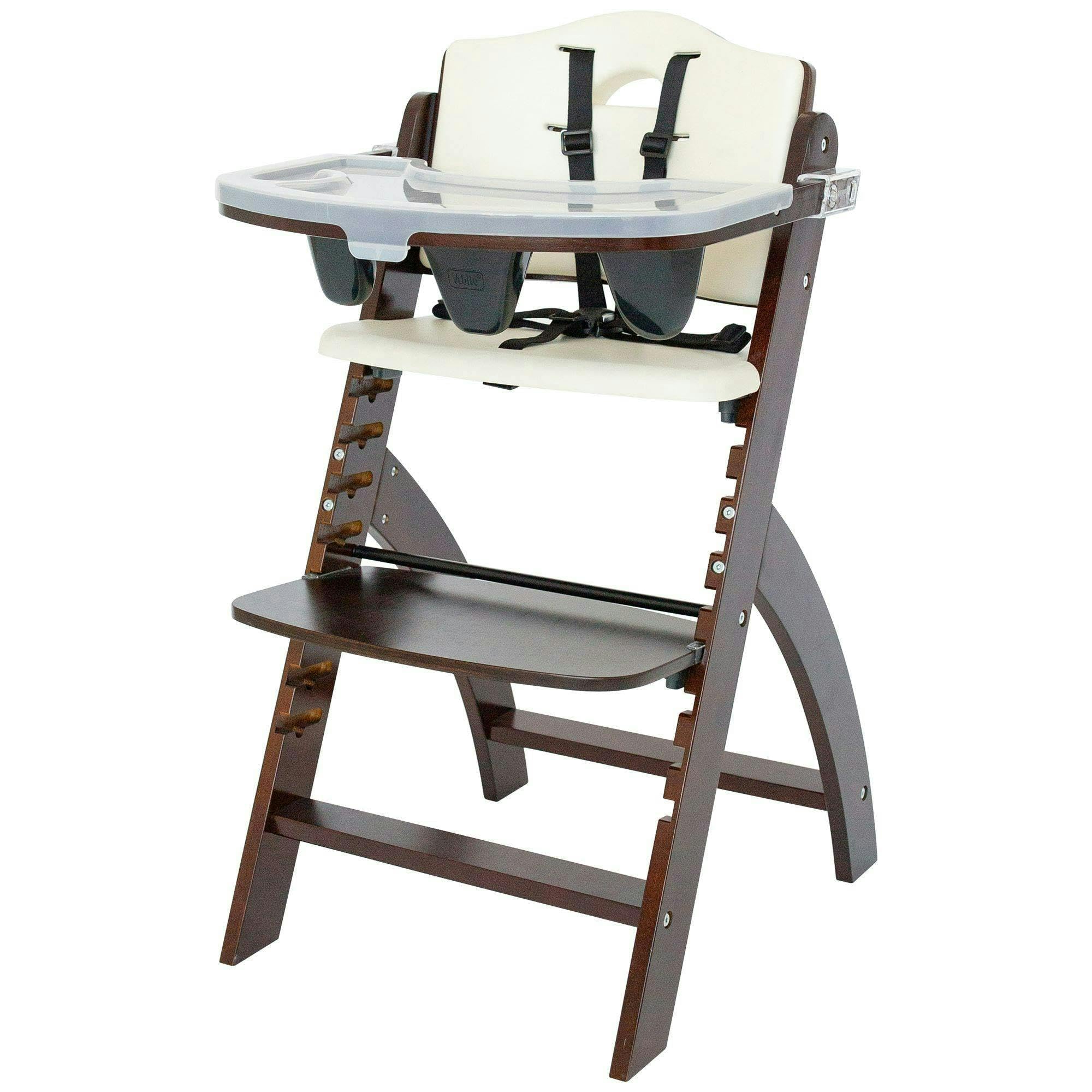 Abiie Beyond Wooden High Chair With Tray. The Perfect Adjustable Baby Highchair Solution For Your Babies and Toddlers or as a Dining Chair. (6 Months up to 250 Lb) (Mahogany Wood - Cream Cushion)