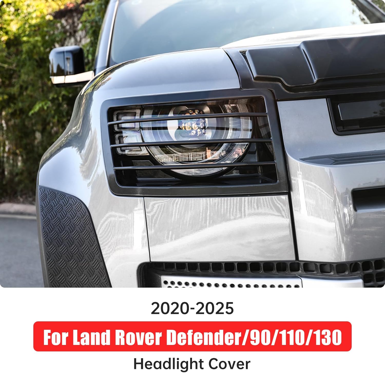 Front Headlight Cover for 2020-2025 2026 Land Rover Defender 90 110 130 Headlight Protection Mesh Frame Metal Decorative Cover External Blackout Upgrade Off-Road Modification Accessories