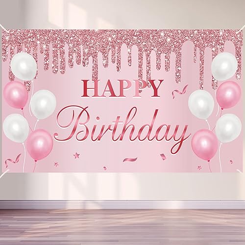 Cartel de cumpleaños de oro rosa para mujeres y niñas pancarta de feliz cumpleaños de oro rosa rosa suministros de fiesta 16 21 30 40 50 60