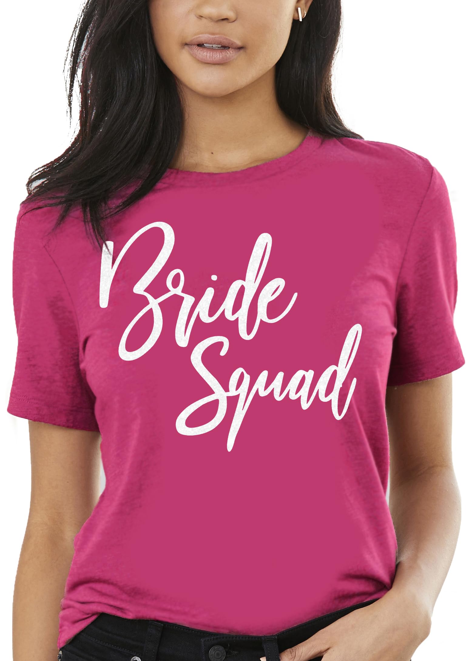 RhinestoneSashPink Bride Shirts - Bride Squad Wedding Tees for Bridesmaid, Maid of Honor - Black and White Bachelorette Party Outfits