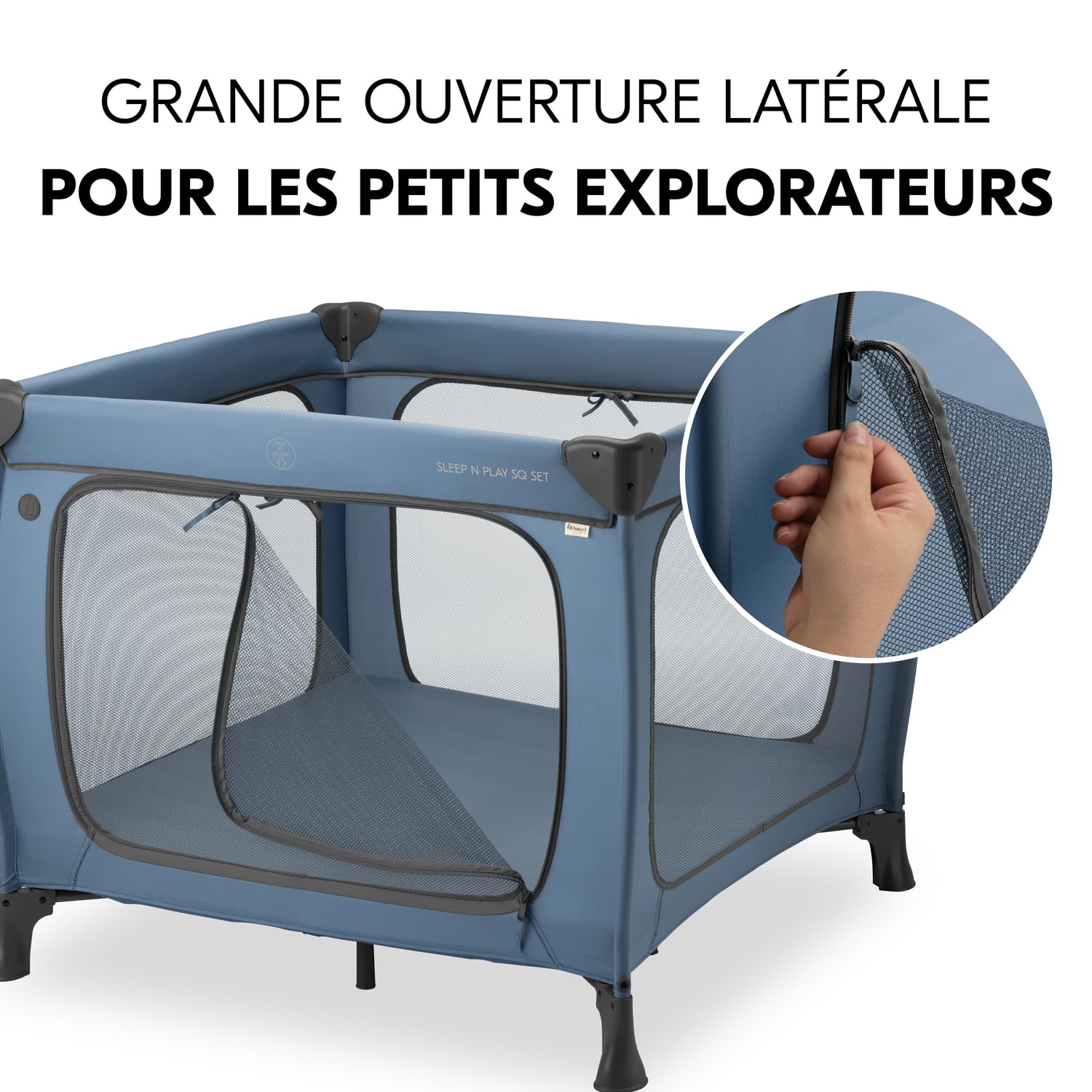 hauck Parc Bébé Pliable Carré avec Matelas Sleep N Play SQ, Dark Blue | Inclus ouverture XL et sac de transport, pliage compact I De la naissance à 15 kg/3 ans, parc et lit parapluie bébé 2 en 1