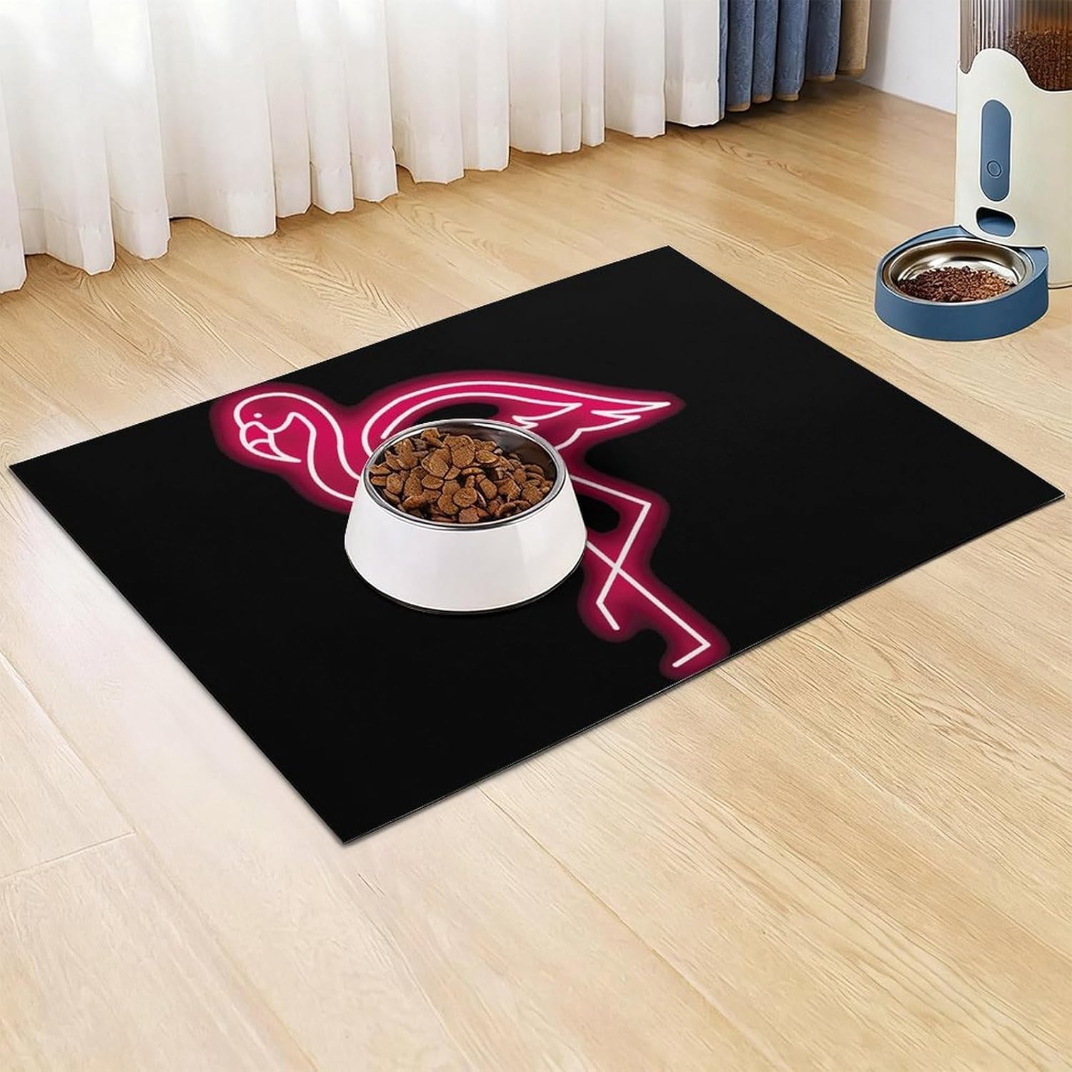 Flamingos Neon Pet Feeding Mat Dog Cat Food Placemats for Water Bowl Non Slip