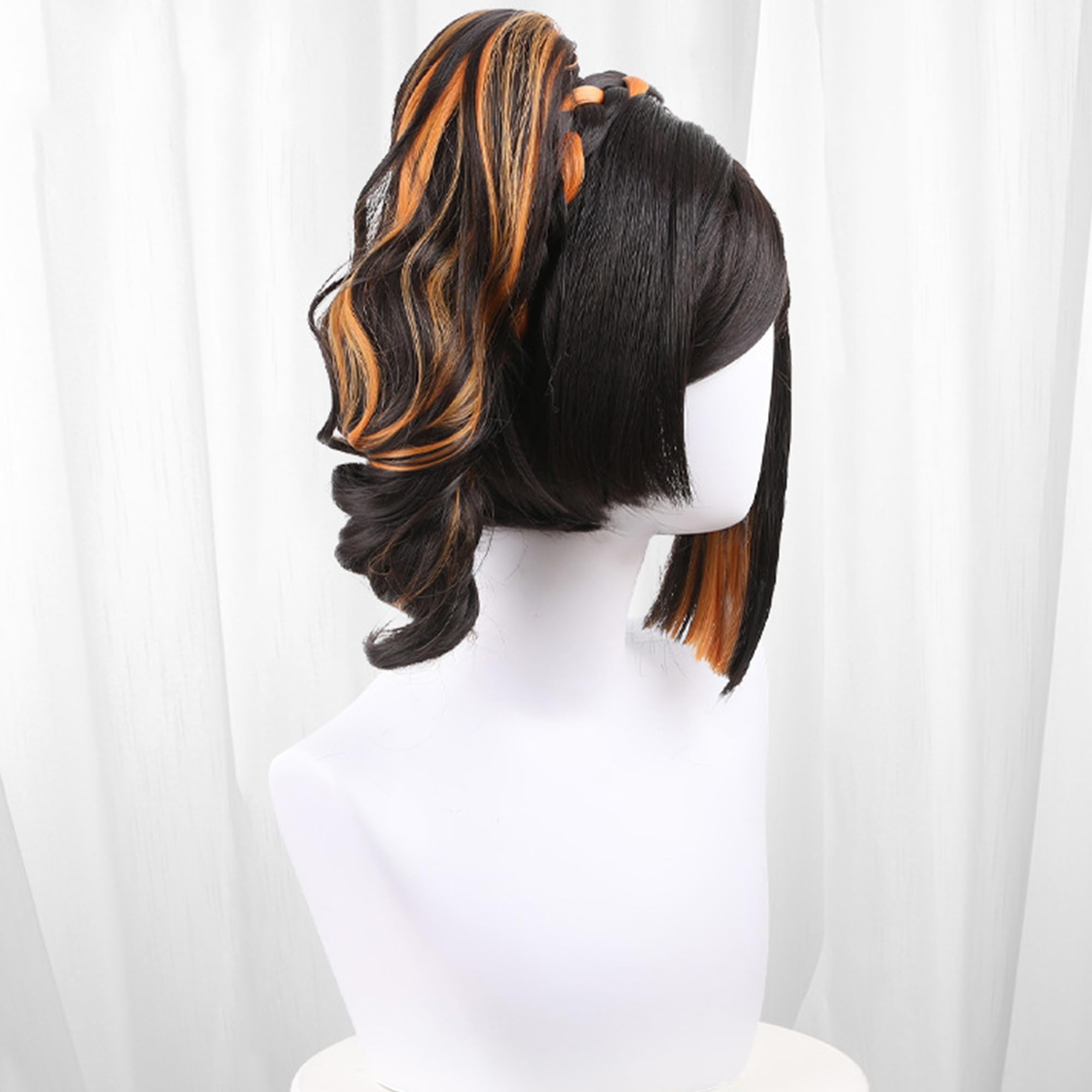 Brown Mix Orange Curly Pigtail With Bangs Heat Resistant Synthetic Hairs for Women Halloween Cos Anime Party Replacement Wigs - Image 4