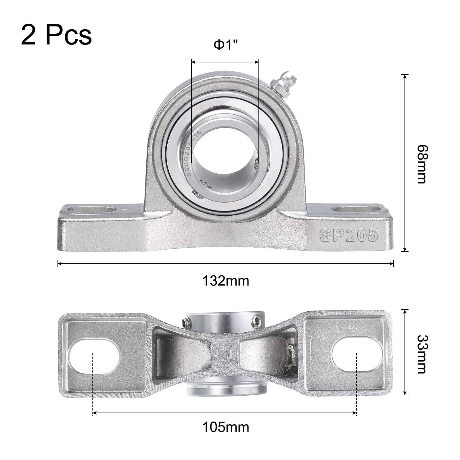 QUARKZMAN 2 Pz Cuscinetti a Cuscino SUCP205-16 con Foro da 1 Pollice Auto-Allineanti, Base in Acciaio Inossidabile Montata Cuscinetti in Acciaio Cromato