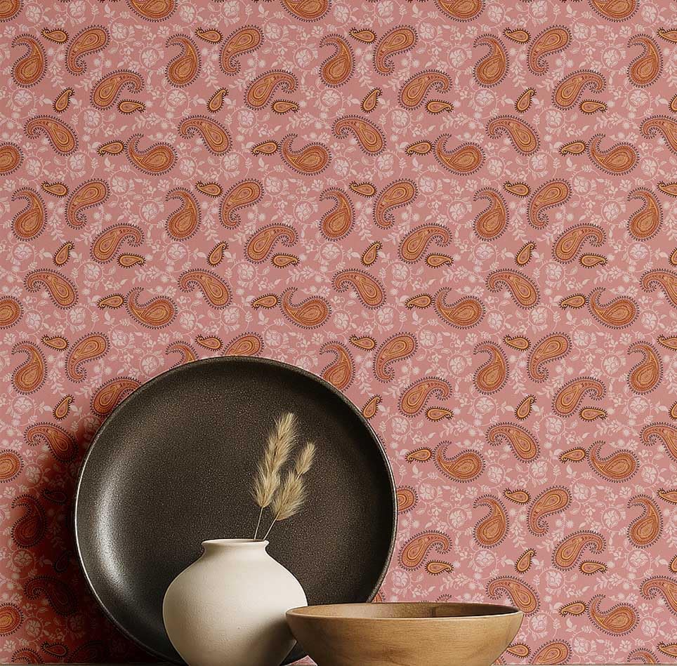 Papier peint floral en vinyle texturé rose imperméable et repositionnable