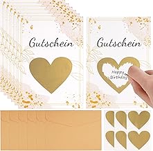 DIY Scratch Cards with Envelopes, Set of 6 Scratch Cards, Self Labelling, with Kraft Paper Envelopes, Heart Shape Scratch Film, for Birthday, Party, Wedding etc.