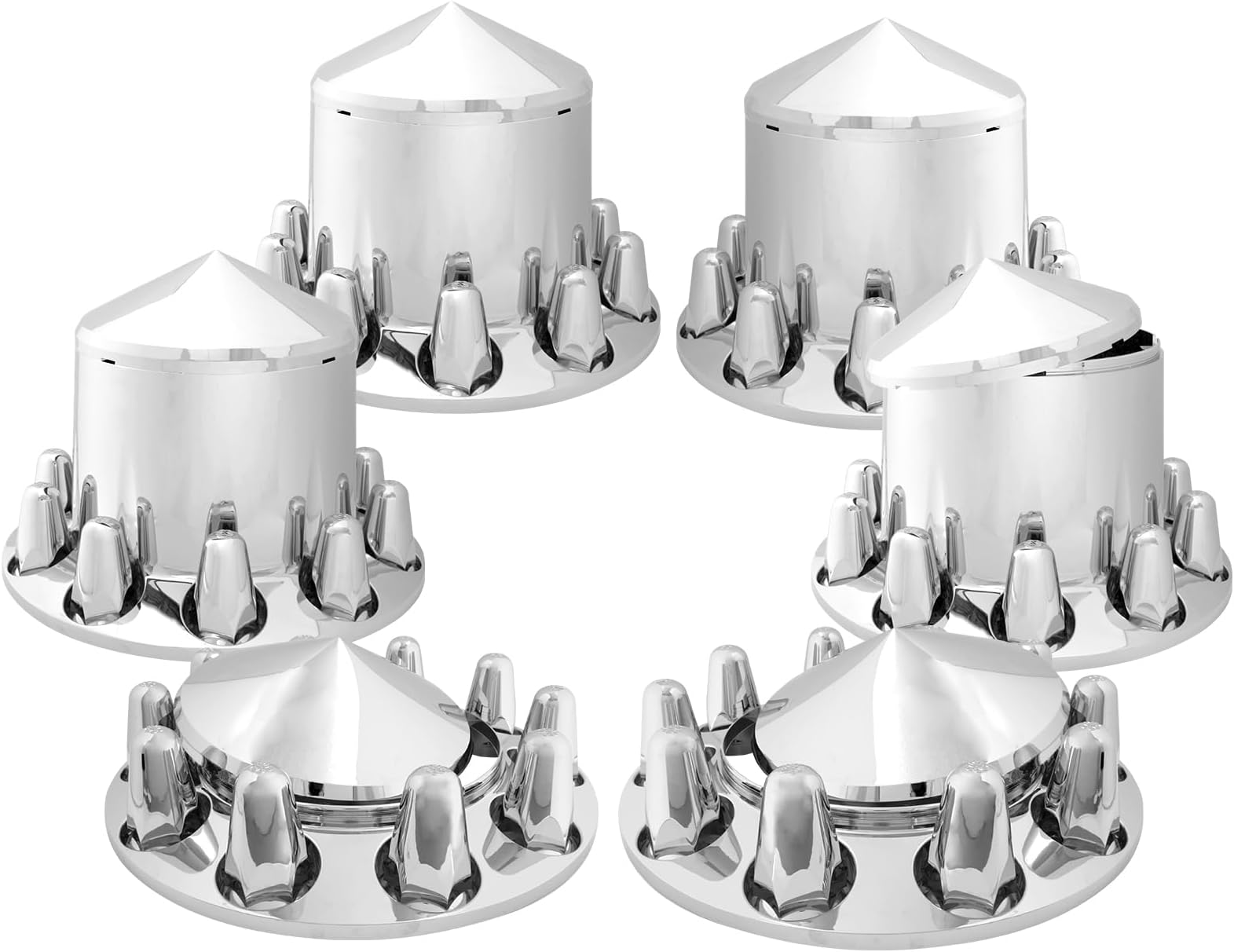 GG Grand General 40235 Chrome Plastic Complete ABS Axle Set (2 Front and 4 Rear) with Cone Type Hub Caps with Push-On Lug Nut Covers for Trucks, 4 Pack