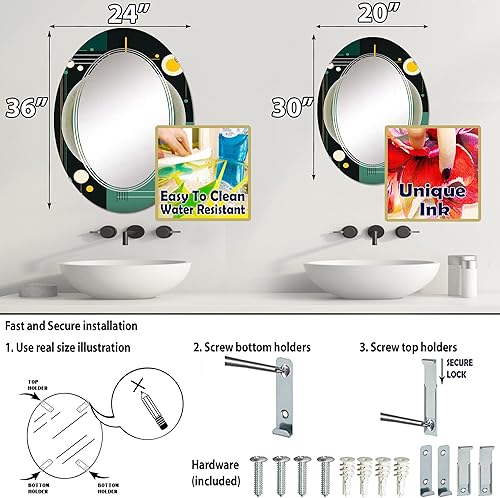 Miniatura 9 de Mid-Century Retro Dimensions IV espejo de tocador, espejos de baño, espejos de pared para sala de estar, dormitorio, espejo redondo, grande, 24 x 24