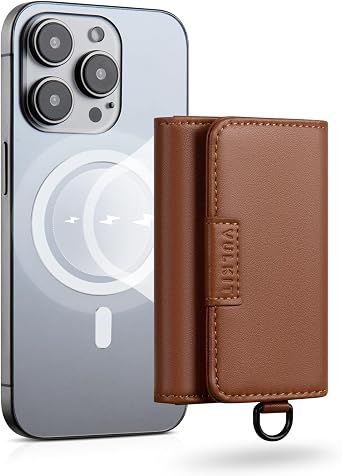 VULKIT Magnetic Card Case for Max. 8 Bank Cards, Leather Phone Card Wallet Compatible with iPhone 12-17 Series, Brown