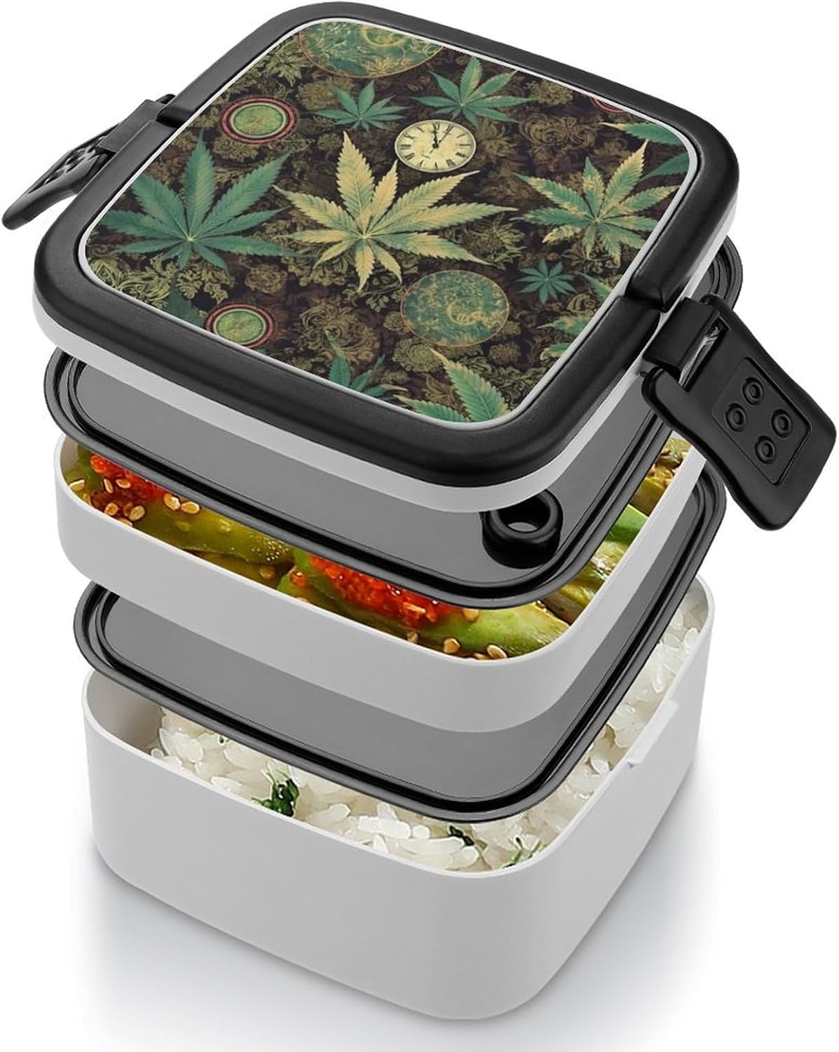 Adults Lunch Box Adult Bento Box Stackable BPA-Free A Puff In Time Weed Marijuana Lunch Box Food Container Ideal for Meal Prep, Work, And On The Go