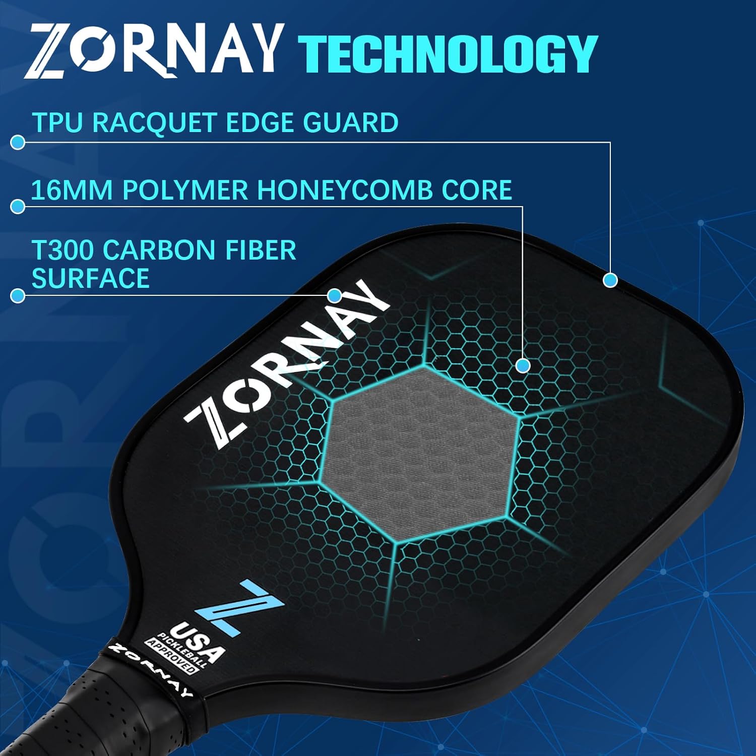 Pickleball Paddles Set of 2 - Light Weight Pickle Ball Paddles Set for Beginners, Men & Women - Perfect Starter Family Pickleball Racket, Fiberglass/Carbon, USAPA Approved - Image 3