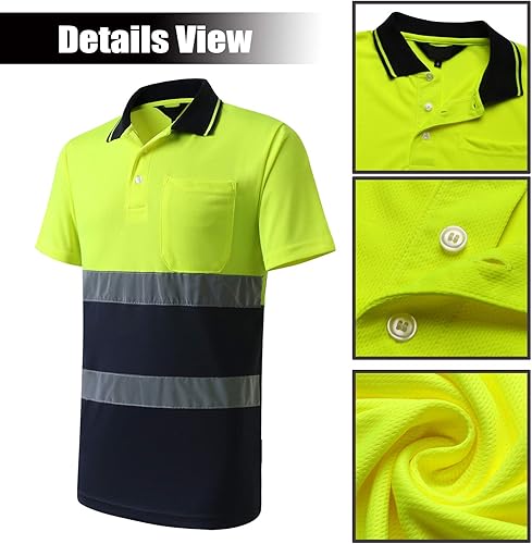 Miniatura 2 de Hi Vis - Camisa de seguridad para hombre, manga corta, color naranja, azul marino, amarillo, azul marino, camisa de trabajo de construcción, camisa
