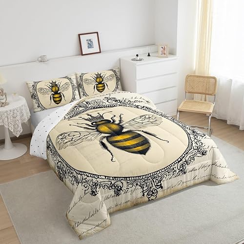 Miniatura 4 de Erosebridal Sweet Honey Bee - Juego de ropa de cama tamaño matrimonial, lindo diseño de animales kawaii, estilo retro vintage, relleno de edredón de