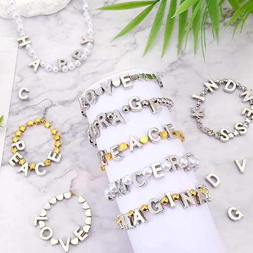 Vista 53 de Augshy 700 cuentas de letras blancas del alfabeto para hacer bricolaje (0.236 pulgadas)