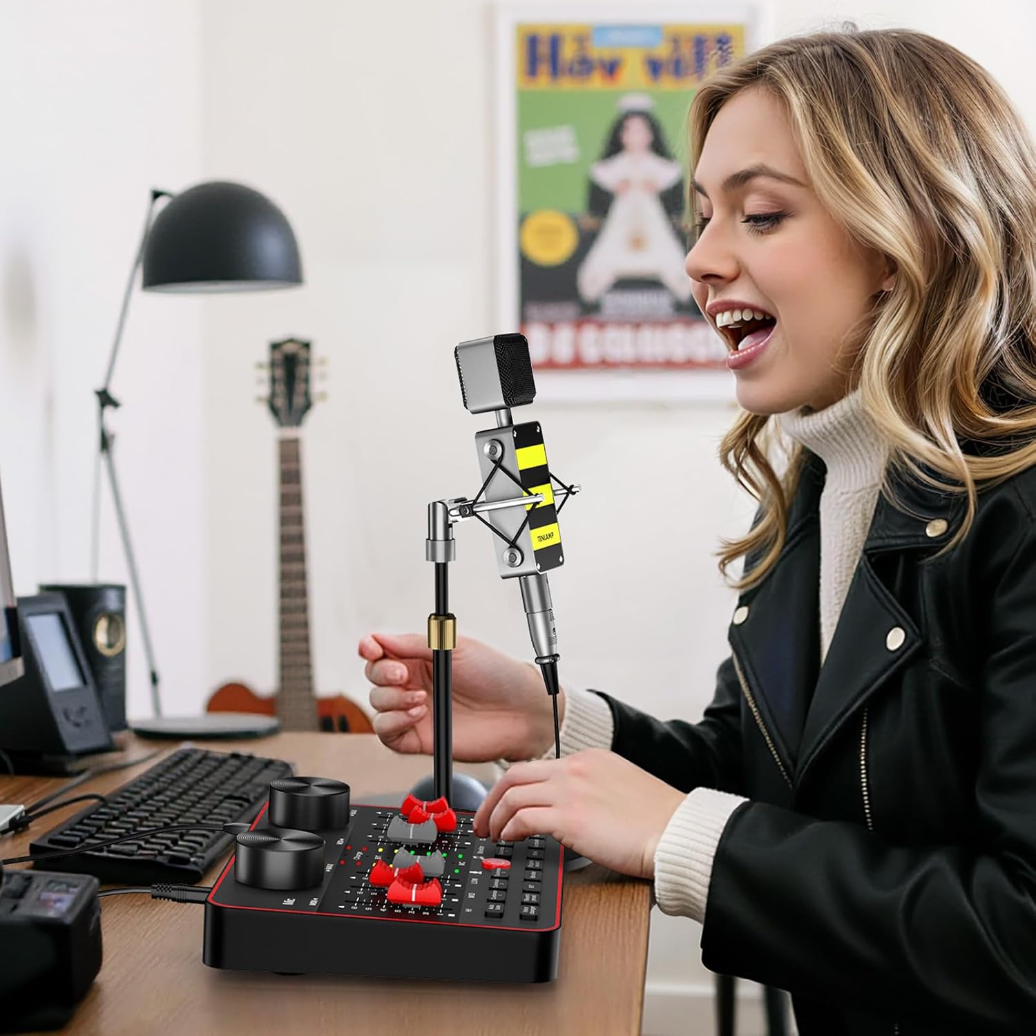 neculogy Podcast Equipment Bundle, Audio Interface with Cardioid Designer BM800 Mic for Gamer and All-in-One DJ Mixer, Perfect for Live Streaming, Singing, YouTube, Gaming