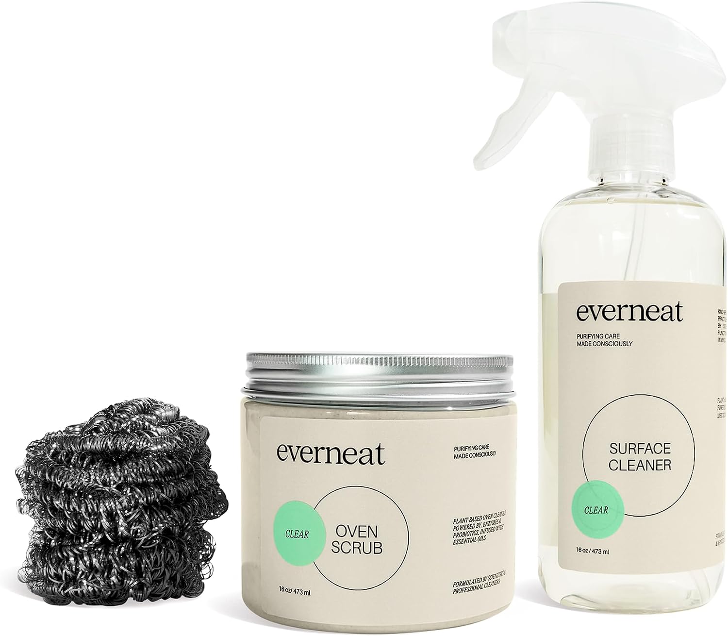Everneat Oven Cleaning Kit | Enzyme Oven Scrub, Probiotic Multi-Surface Cleaner + Steel Scrubber | Non-Toxic, Plant-Based, No Fumes | Safe Around Kids and Pets (Unscented)