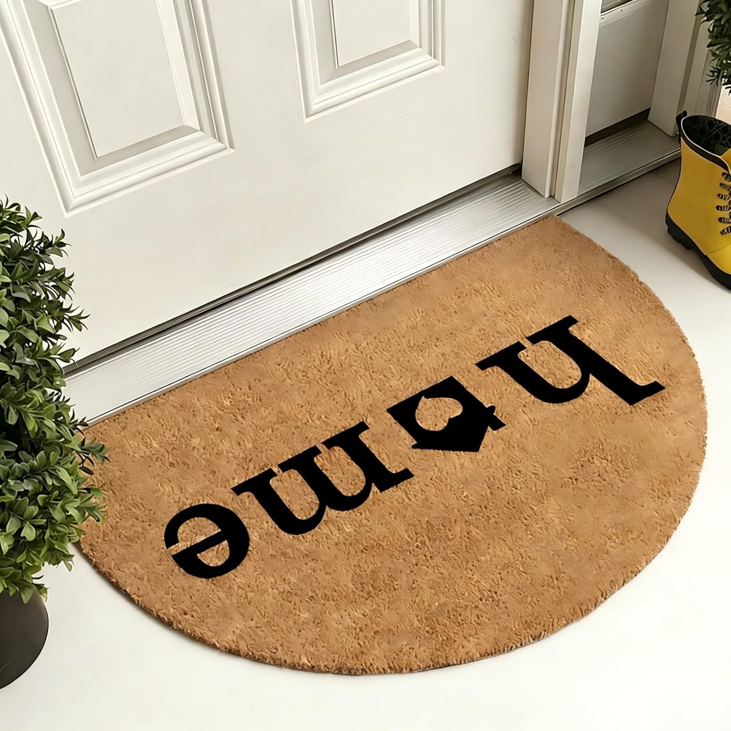 Front Door Mat Outside Entrance, Welcome Mat, Front Door Mat, Outdoor Doormats: Coconut Brown Semicircle Non-Slip Tujia Printed Entry Mat (17.7in,29.5in)