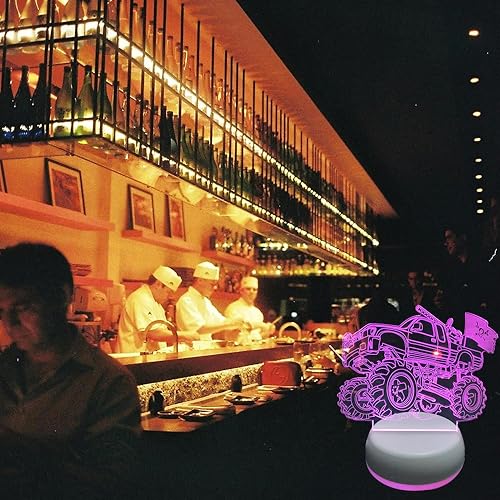 Miniatura 5 de Lámpara de noche con ilusión 3D Monster Car 3D, decoración de escritorio de noche, camión monstruo con base blanca, decoraciones geniales para