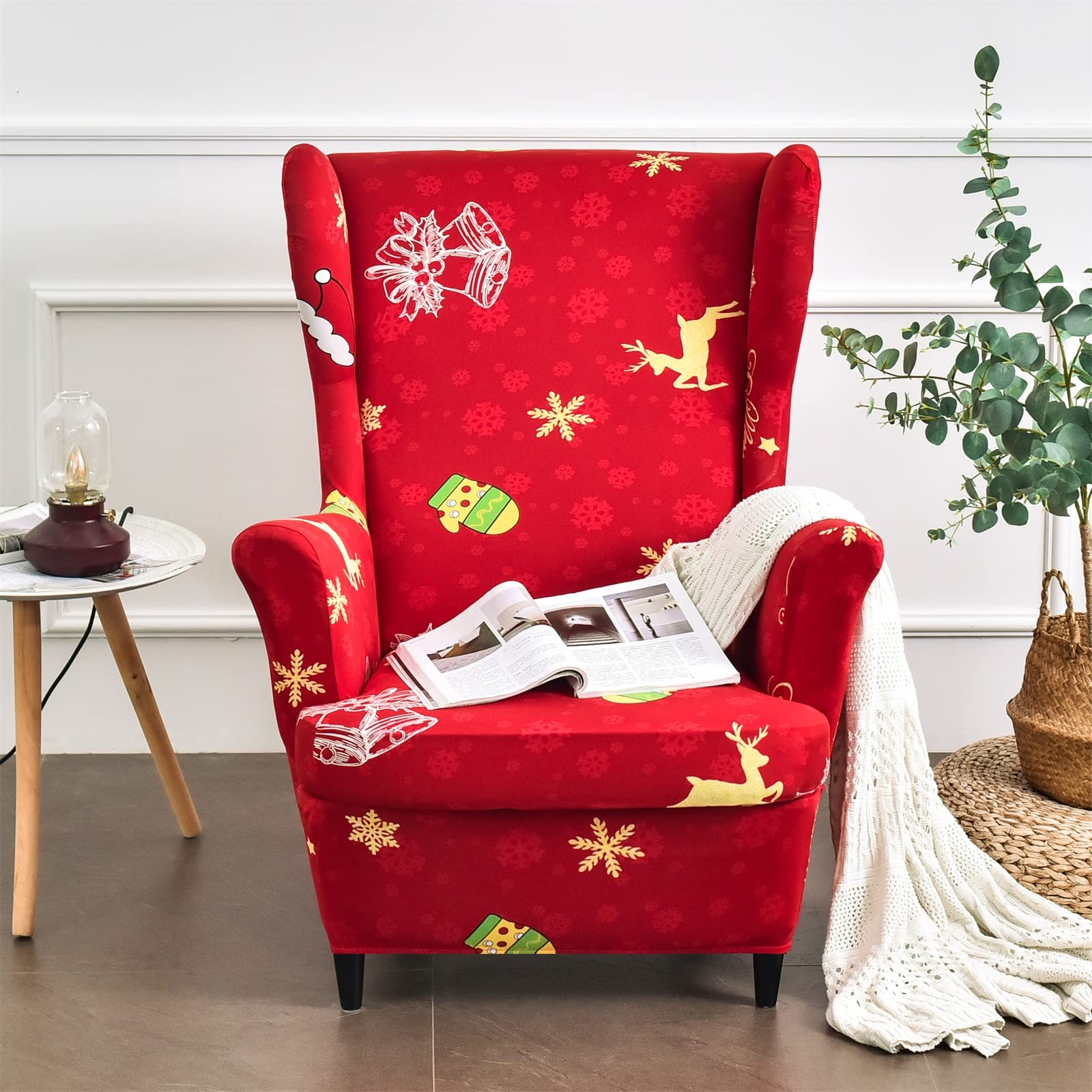 MINGPINHUIUS Wingback Chair Cover Sofa Slipcover - Stretch Polyester Wingback Armchair Covers Super Soft Furniture Protector Couch for Living Room Machine Washable/Skid Resistance