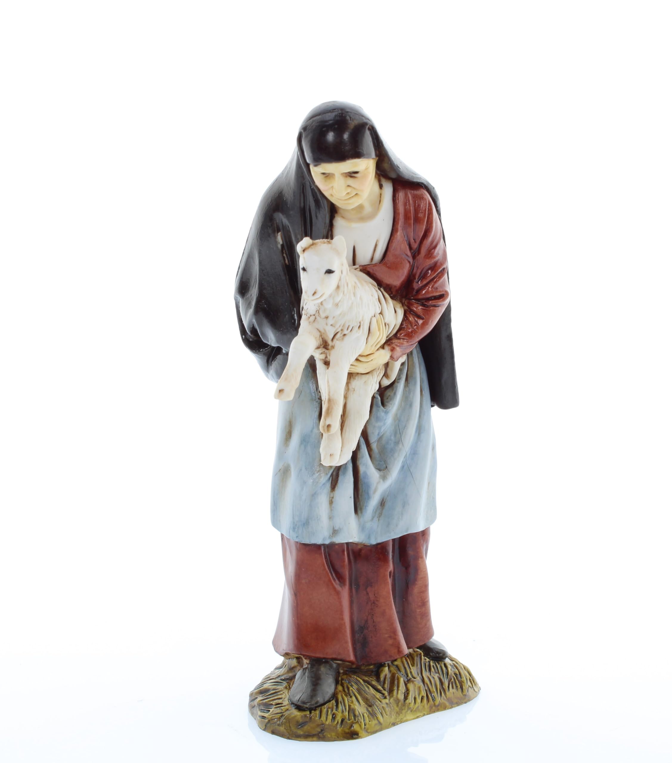 Moranduzzo Old Woman with Lamb for Nativity Scene of 5 Inch Scale 1:15 - Unbreakable Nativity Figures - 18th Century Style, Hand-Finished Painting, Official Product, Made in Italy, Sculptor M. Landi