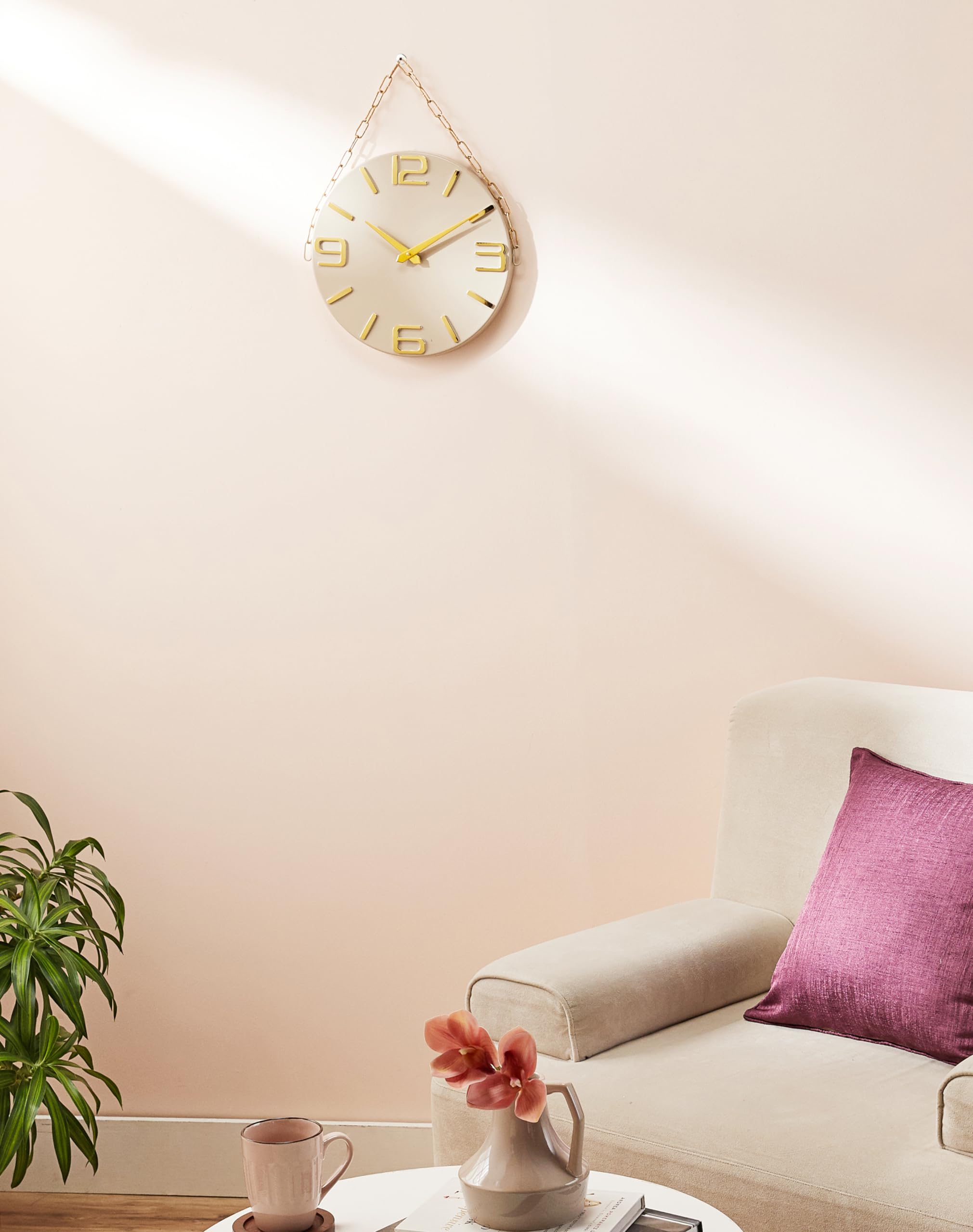 Amazon Brand - Solimo Metal Wall Clock | for Living Room/Hall/Bedroom/Office Décor | Round Shape (33x2x30 cm) (Mud Gold) (B0D1YK3SBT) Amazon Price History, Amazon Price Tracker