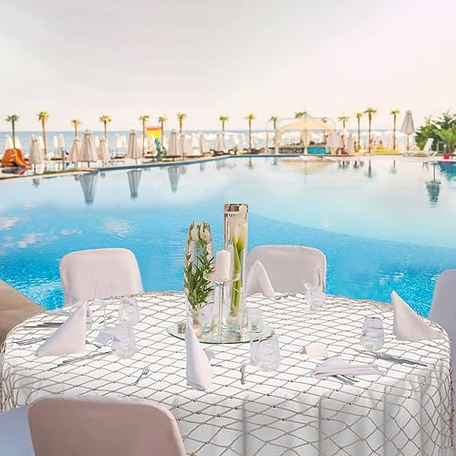 Miniatura 5 de Irenare Juego de 4 manteles decorativos de red de pescado y manteles para decoración de fiestas, juego de red de algodón y mesa redonda para fiesta