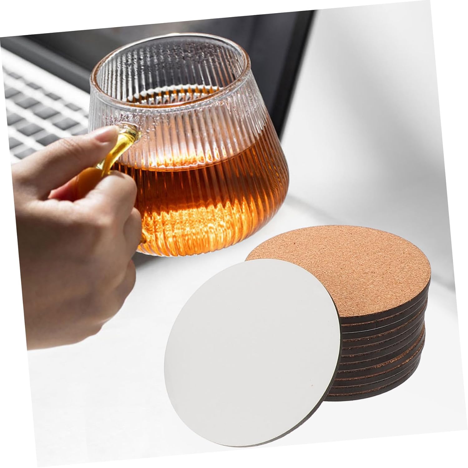 24pcs Sublimation Coaster Blanks with Cork Backing Round and Square MDF Drink Coasters for Heat Transfer DIY Projects Wooden Blanks for Home Decor and Crafting